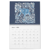 Blauwe en witte indigobosdieren kalender (Mar 2026)