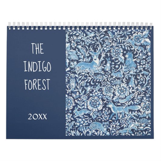 Blauwe en witte indigobosdieren kalender (Hoes)