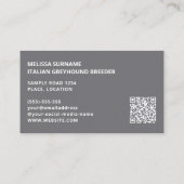 Blauwe en witte Italiaanse Greyhoundcartoon Dog Visitekaartje (Achterkant)