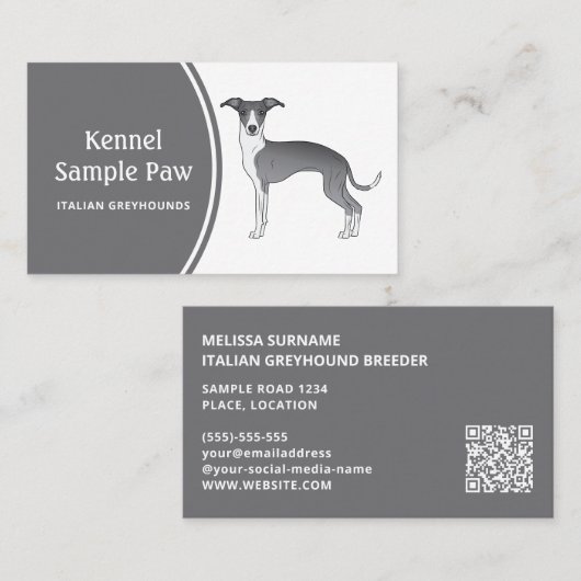 Blauwe en witte Italiaanse Greyhoundcartoon Dog Visitekaartje (Voorkant / Achterkant)