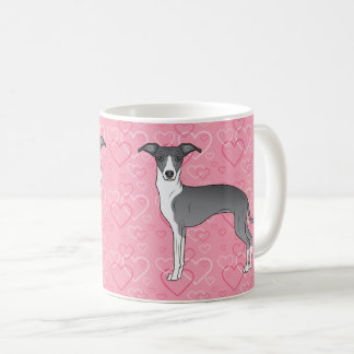 Blauwe En Witte Italiaanse Windhond Op Roze Harten Koffiemok