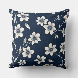 blauwe en witte kersenbloesems - Blok print-stijl Kussen
