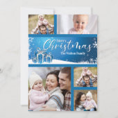 Blauwe en witte kerst 5 Foto's Feestdagenkaart (Voorkant)