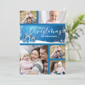 Blauwe en witte kerst 5 Foto's Feestdagenkaart (Staand voorkant)