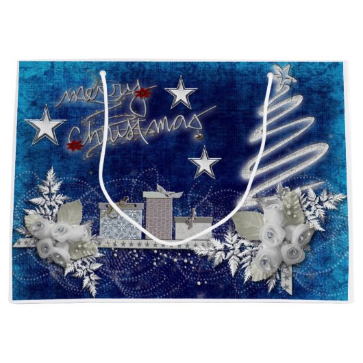 Blauwe en witte kerst met Rozen cadeautas (Voorkant)