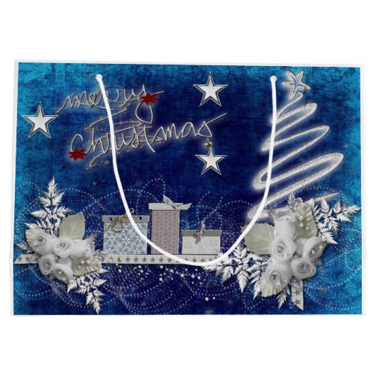 Blauwe en witte kerst met Rozen cadeautas (Achterkant)