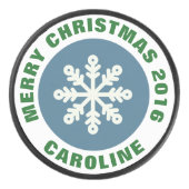 Blauwe en witte kerst Snowflake Hockey Puck (Voorkant)