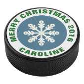 Blauwe en witte kerst Snowflake Hockey Puck (3/4)