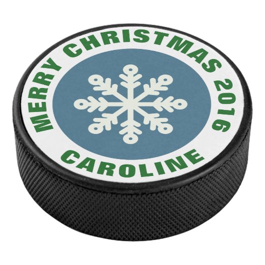 Blauwe en witte kerst Snowflake Hockey Puck (3/4)