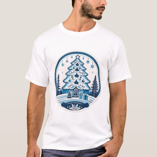 Blauwe en witte kerst t-shirt (Voorkant)