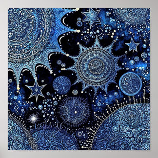 Blauwe en witte kerstavond poster