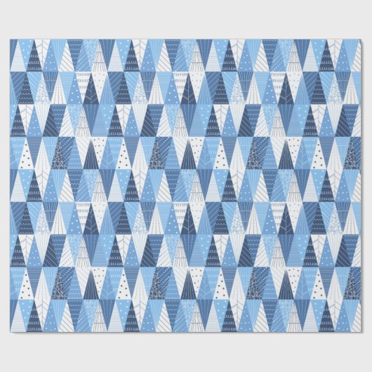 Blauwe en witte kerstbomen cadeaupapier (Vlak)