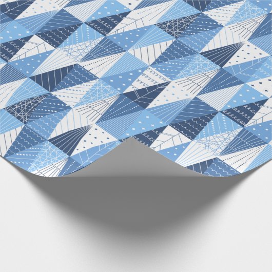 Blauwe en witte kerstbomen cadeaupapier (Hoek)