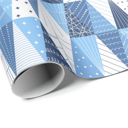 Blauwe en witte kerstbomen cadeaupapier (Rol Hoek)
