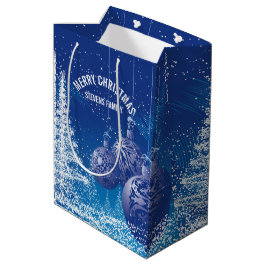 Blauwe en witte kerstbomen en Ornamenten Medium Cadeauzakje