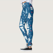 Blauwe en witte kerstbomen en sneeuwvlokken leggings (Links)