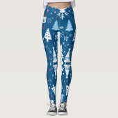 Blauwe en witte kerstbomen en sneeuwvlokken leggings (Voorkant)