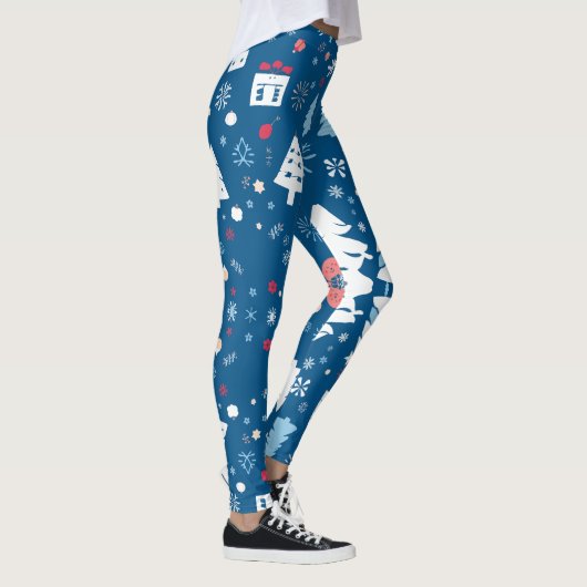 Blauwe en witte kerstbomen en sneeuwvlokken leggings (Rechts)