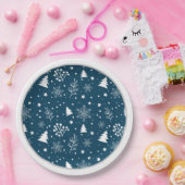 Blauwe en witte kerstbomen, sneeuwvlokken papieren bordje (Feest)