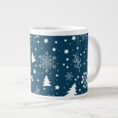 Blauwe en witte kerstbomen, Snowflakes Holiday Grote Koffiekop (Voorkant rechts)
