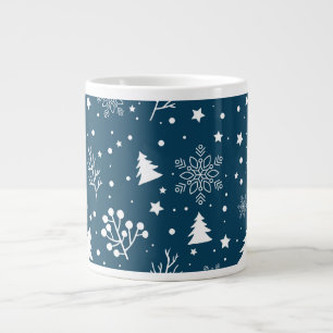 Blauwe en witte kerstbomen, Snowflakes Holiday Grote Koffiekop