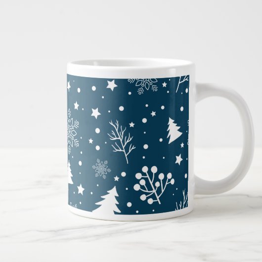 Blauwe en witte kerstbomen, Snowflakes Holiday Grote Koffiekop (Rechts)