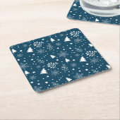 Blauwe en witte kerstbomen, Snowflakes Holiday Kartonnen Onderzetters (Schuin)