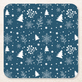 Blauwe en witte kerstbomen, Snowflakes Holiday Kartonnen Onderzetters