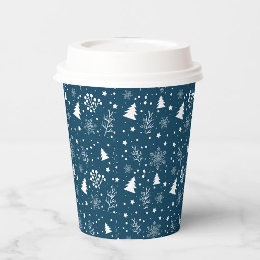 Blauwe en witte kerstbomen, Snowflakes Holiday Papieren Bekers (Links)
