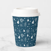 Blauwe en witte kerstbomen, Snowflakes Holiday Papieren Bekers (Achterkant)