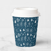 Blauwe en witte kerstbomen, Snowflakes Holiday Papieren Bekers (Rechts)