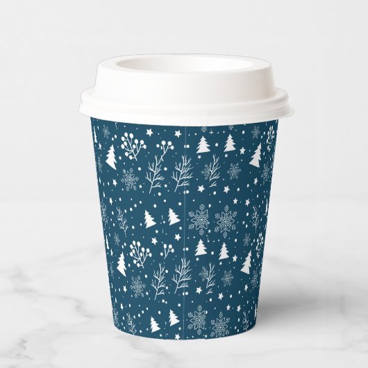 Blauwe en witte kerstbomen, Snowflakes Holiday Papieren Bekers (Rechts)