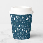 Blauwe en witte kerstbomen, Snowflakes Holiday Papieren Bekers (Voorkant)