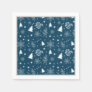 Blauwe en witte kerstbomen, Snowflakes Holiday Servet