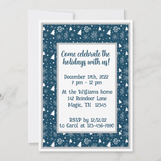 Blauwe en witte kerstbomen, Snowflakes Party Kaart (Voorkant)