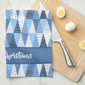 Blauwe en witte kerstbomen theedoek (Quarter Fold)