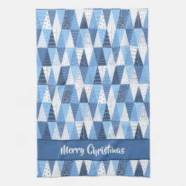 Blauwe en witte kerstbomen theedoek