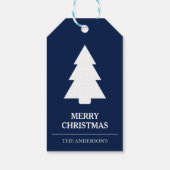 Blauwe en witte kerstboom cadeaulabel (Achterkant)