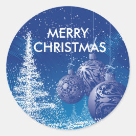 Blauwe en witte kerstboom en Ornamenten Ronde Sticker