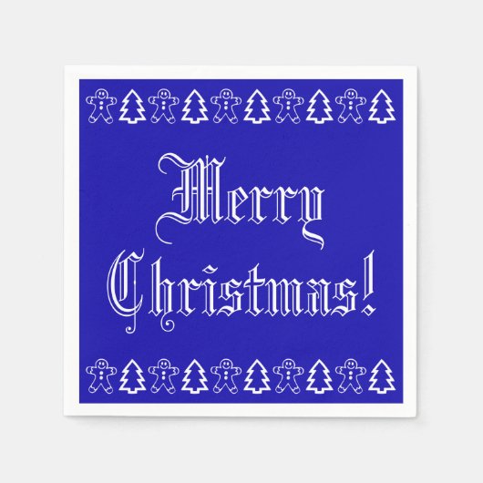 Blauwe en witte kerstboom Gingerbrood Man Cute Servet (Voorkant)