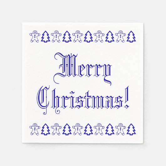 Blauwe en witte kerstboom Gingerbrood Man Cute Servet (Voorkant)