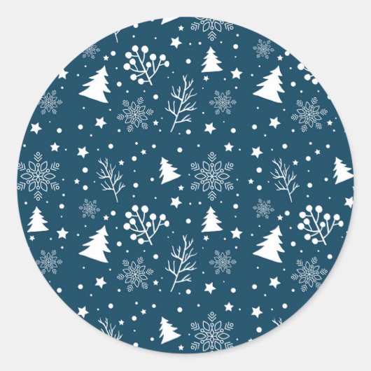 Blauwe en witte kerstboom, suikerkoekjes ronde sticker (Voorkant)