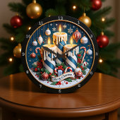 Blauwe en witte kerstkaarsen grote klok