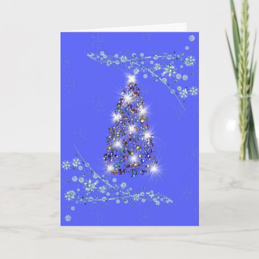 Blauwe en witte kerstKaart met boom Kaart (Voorkant)