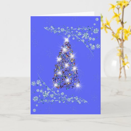 Blauwe en witte kerstKaart met boom Kaart (Gele Bloem)