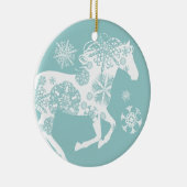 Blauwe en witte kerstpaarden keramisch ornament (Rechts)
