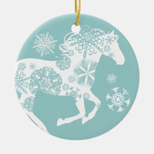 Blauwe en witte kerstpaarden keramisch ornament (Voorkant)