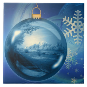 Blauwe en witte kerstsnowflake tegeltje