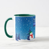Blauwe en witte kerstsnowman Winter Scene Mok (Links)