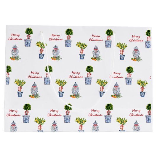 Blauwe en witte kersttas groot cadeauzakje (Achterkant)